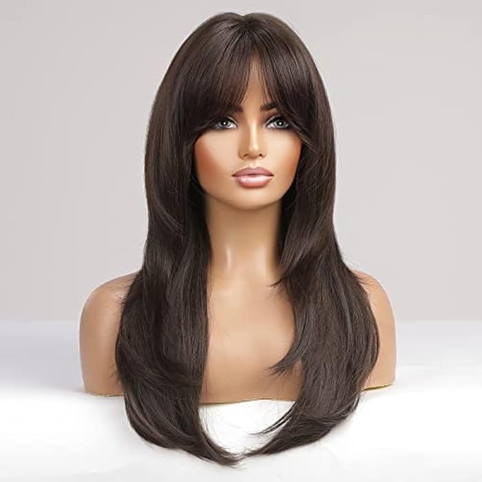 DILLARDS Alanhair Long Dark Brown Wigs For Women,Haircube Layered Wigs With Bangs Synthetic Wigs Heat Resistant - Image 2